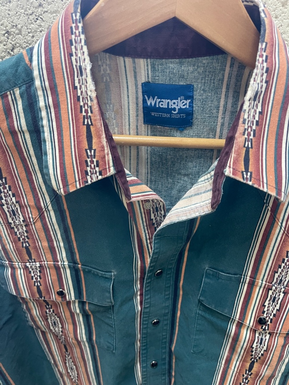 Wrangler Teal and Rust Striped Western Shirt - Picture 2 of 4